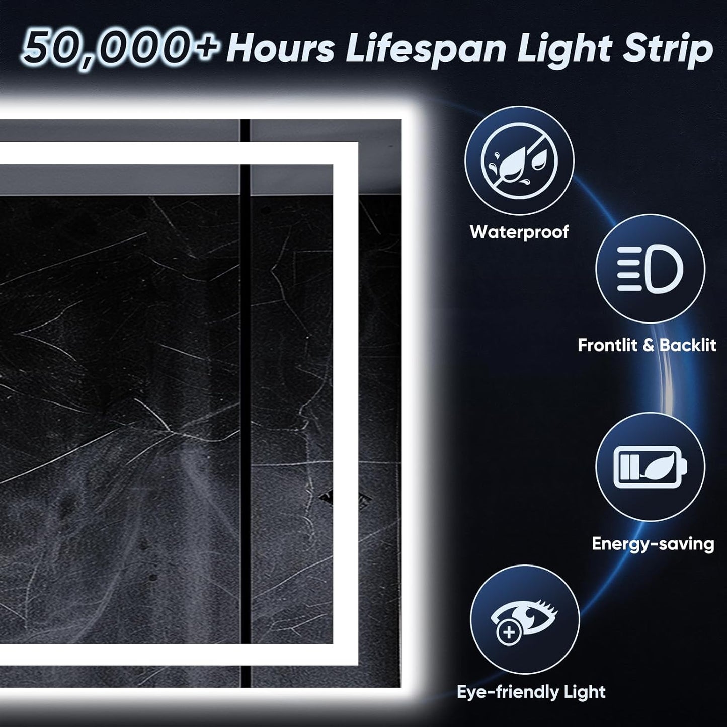 LED Bathroom Mirror, 55"x30" with Frontlit and Backlit Anti-Fog Mirror with Lights LED Vanity Mirror for Bathroom 3 Colors Temperature & Dimmable Bathroom Mirror with HD Tempered Glass