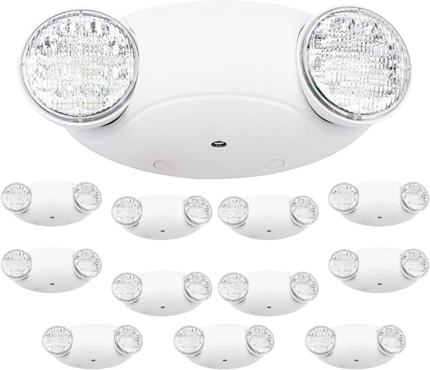 LIT-PaTH LED Emergency Lighting Fixtures with 2 LED Bug Eye Heads and Back Up Batteries- US Standard Exit Light, UL 924 and CEC Qualified, 120/277 Voltage, White, 12-Pack