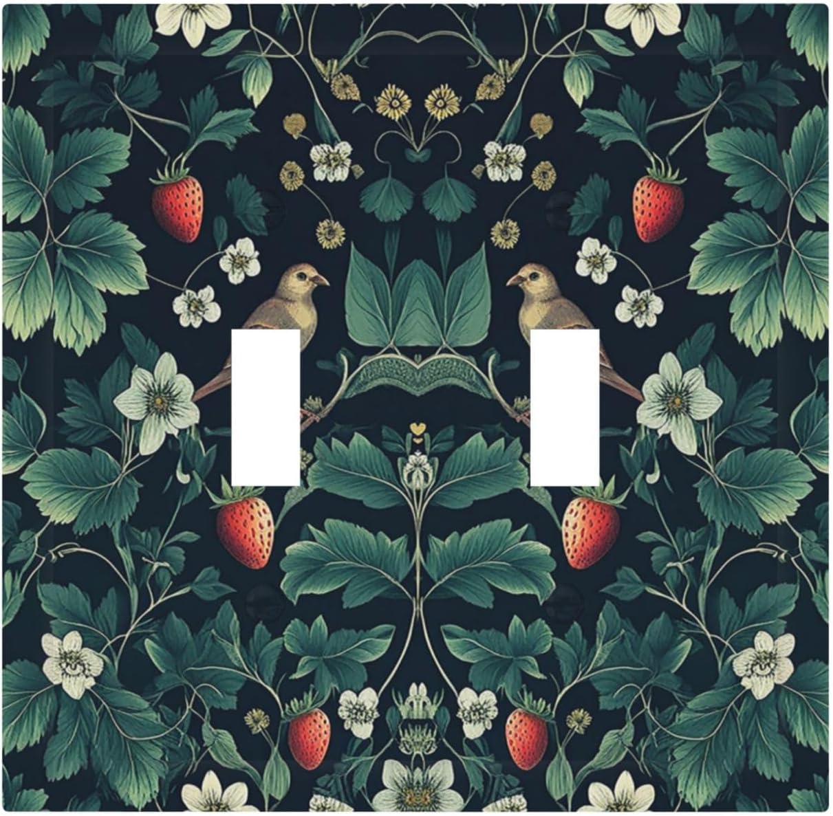 Decorative Switch Plates Strawberry Birds Flowers Plant Morris Floral 2 Gang Double Toggle Outlet Light Switch Cover Wall Plate Electrical Faceplate for Bedroom Farmhouse Decor