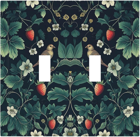 Decorative Switch Plates Strawberry Birds Flowers Plant Morris Floral 2 Gang Double Toggle Outlet Light Switch Cover Wall Plate Electrical Faceplate for Bedroom Farmhouse Decor