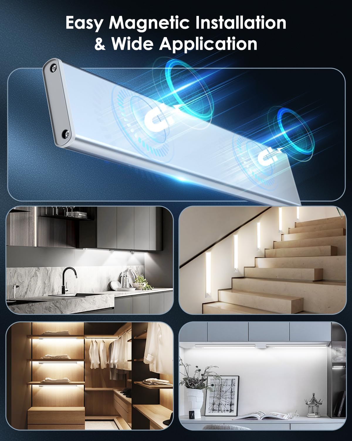 VerRon 14in Under Cabinet Lighting, 3200mAh Rechargeable Battery Powered Closet Lights with 3 Color Tempers 108 LED, Wireless Motion Sensor Light Indoor, Dimmable Lights for Kitchen, Stair, 5-Pack