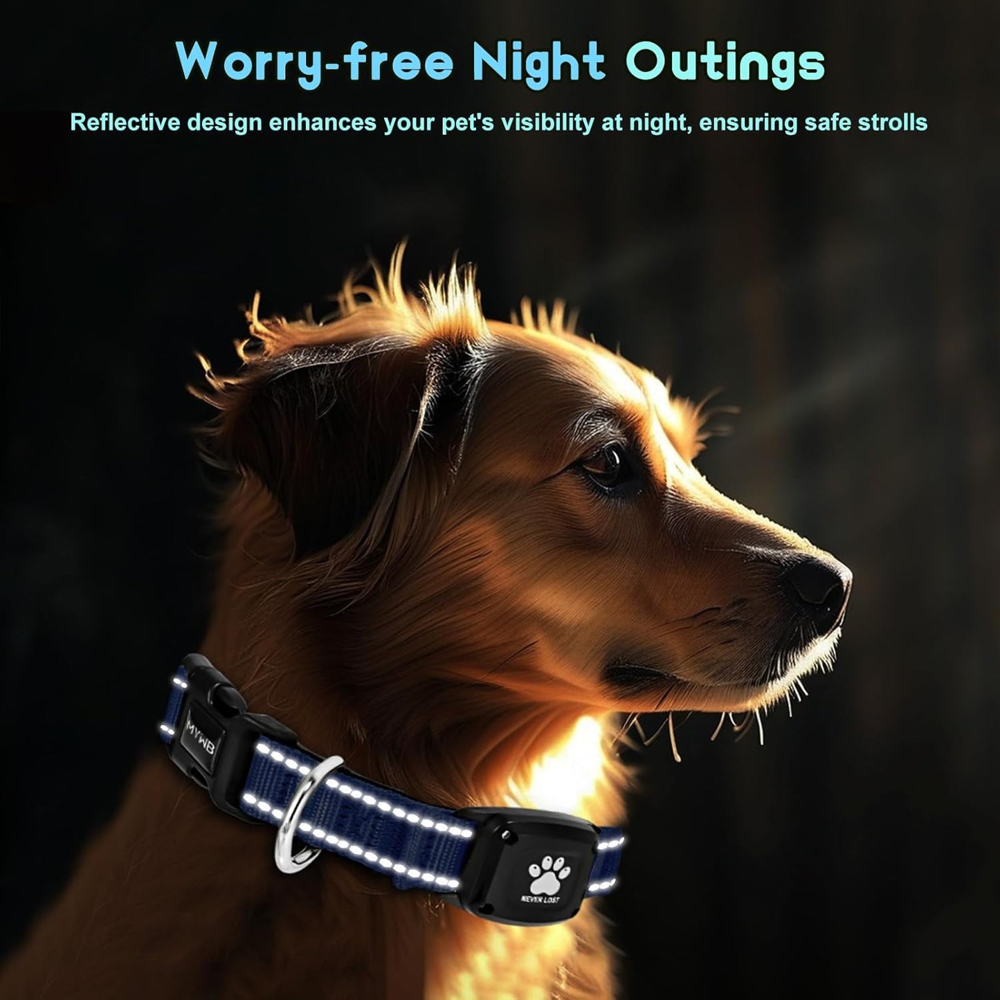 GPS Dog Collar Tracker 2-in-1,Reflective Waterproof Pet Collar,iOS-Only,No Monthly Fees,Unlimited Range,Ideal for Dog Tracking pet Tracker,for Small Medium Large Dogs(M (15"-20.5"), Blue)