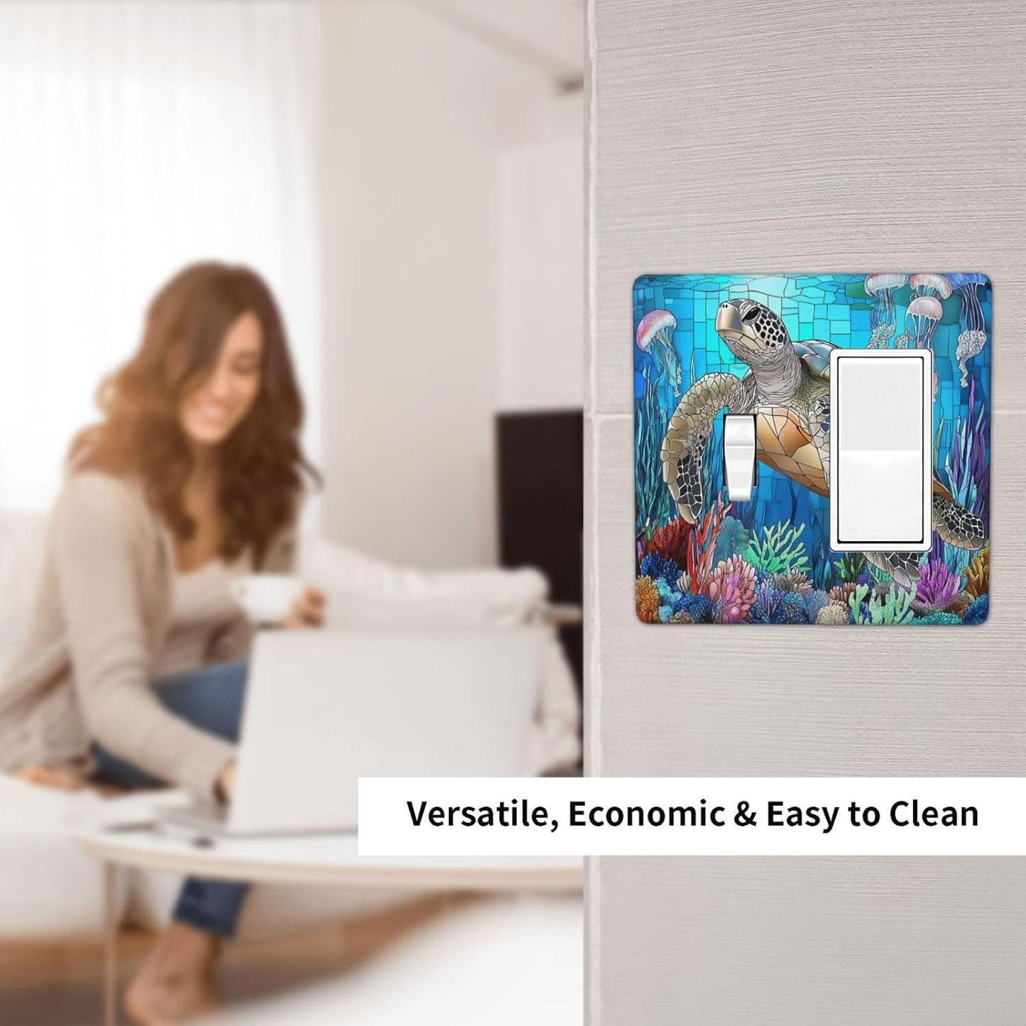 Outlet Covers Nautical Sea Turtle Coral Jellyfish 1 Toggle 1 Rocker Combination Decorative Wall Plate Electrical Switch Plates Light Switch Cover Plate For Kids Room Nursery Decor