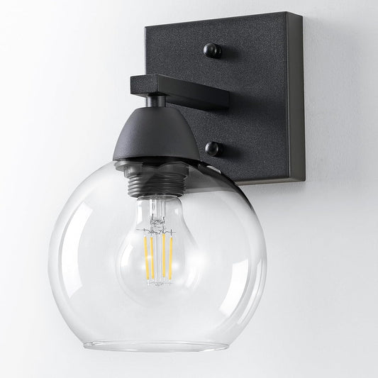 Bathroom Light Fixtures, 1-Light Matte Black Vanity Light with Hand-Blown Thick Glass Shade, High Clarity & Durable, Wall Sconce for Mirror, Kitchen, Bedroom, Hallway