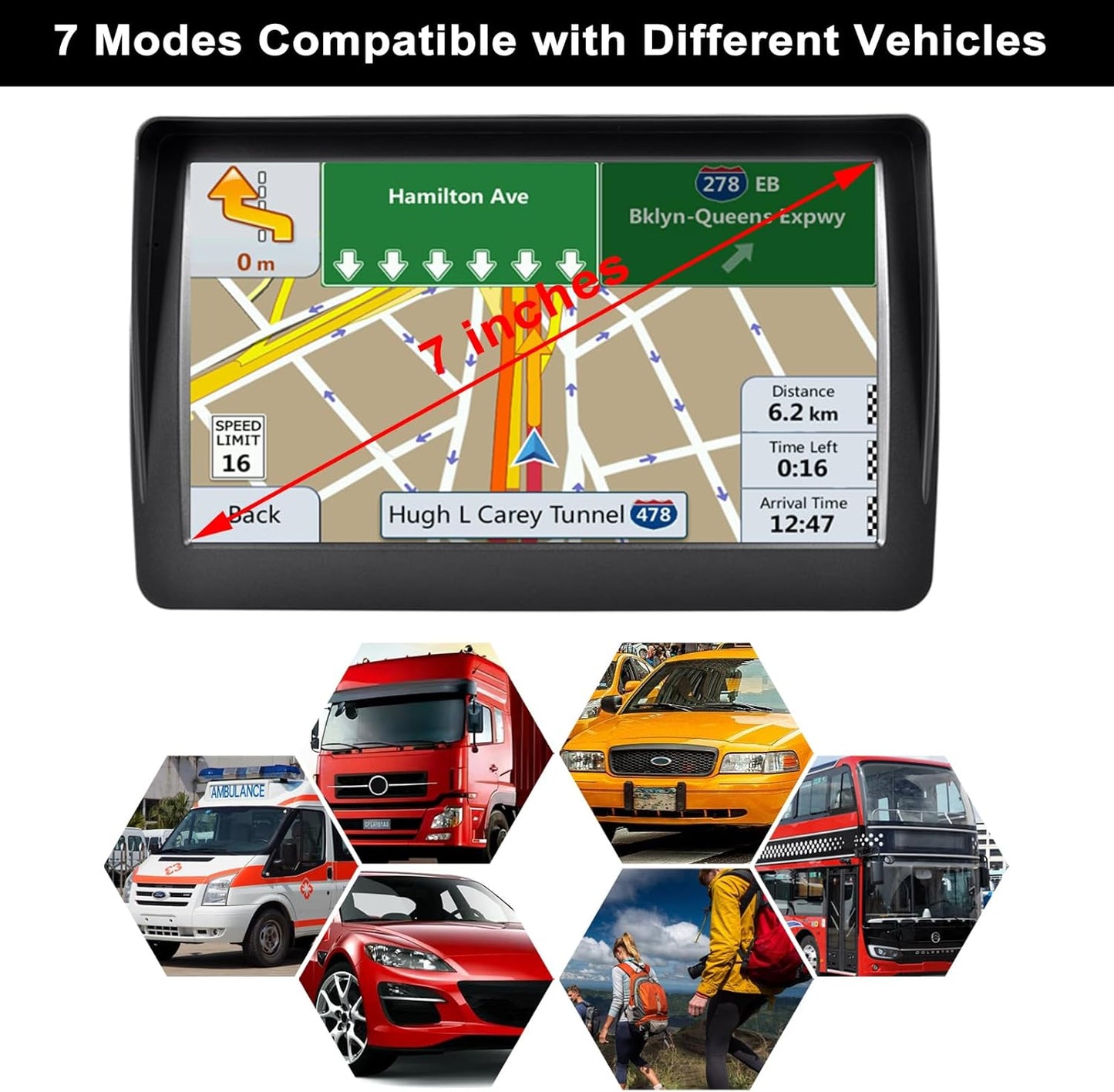 GPS Navigator for Car, Latest 2025 Map 7-inch HD Display 16GB 256MB Satellite Navigation with Sun Visor,Smart Real Voice GPS Guidance，Provides Lifetime Live Map Updates