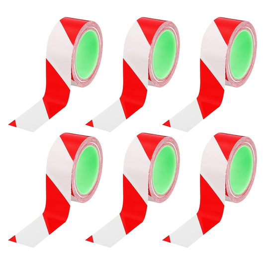 PATIKIL Floor Marking Tape 2 Inch x 110 Ft, 6 Pcs Self-Adhesive Warning Safety Tape Caution Stripe for Walls Floors Pipes Equipment Outdoor, Red/White