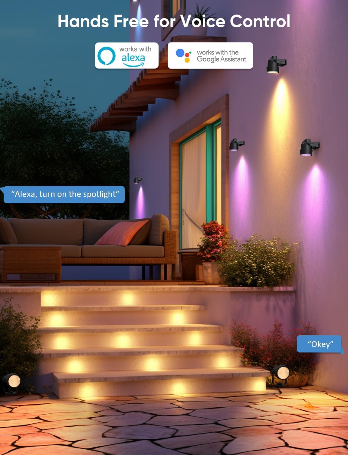 APPECK Spot Lights Outdoor, RGBW Low Voltage Landscape Lighting, Color Changing Uplighting Spotlights with App, IP65 Waterproof LED Outdoor Lights for Garden Yard Outside Decoration, 6 Pack