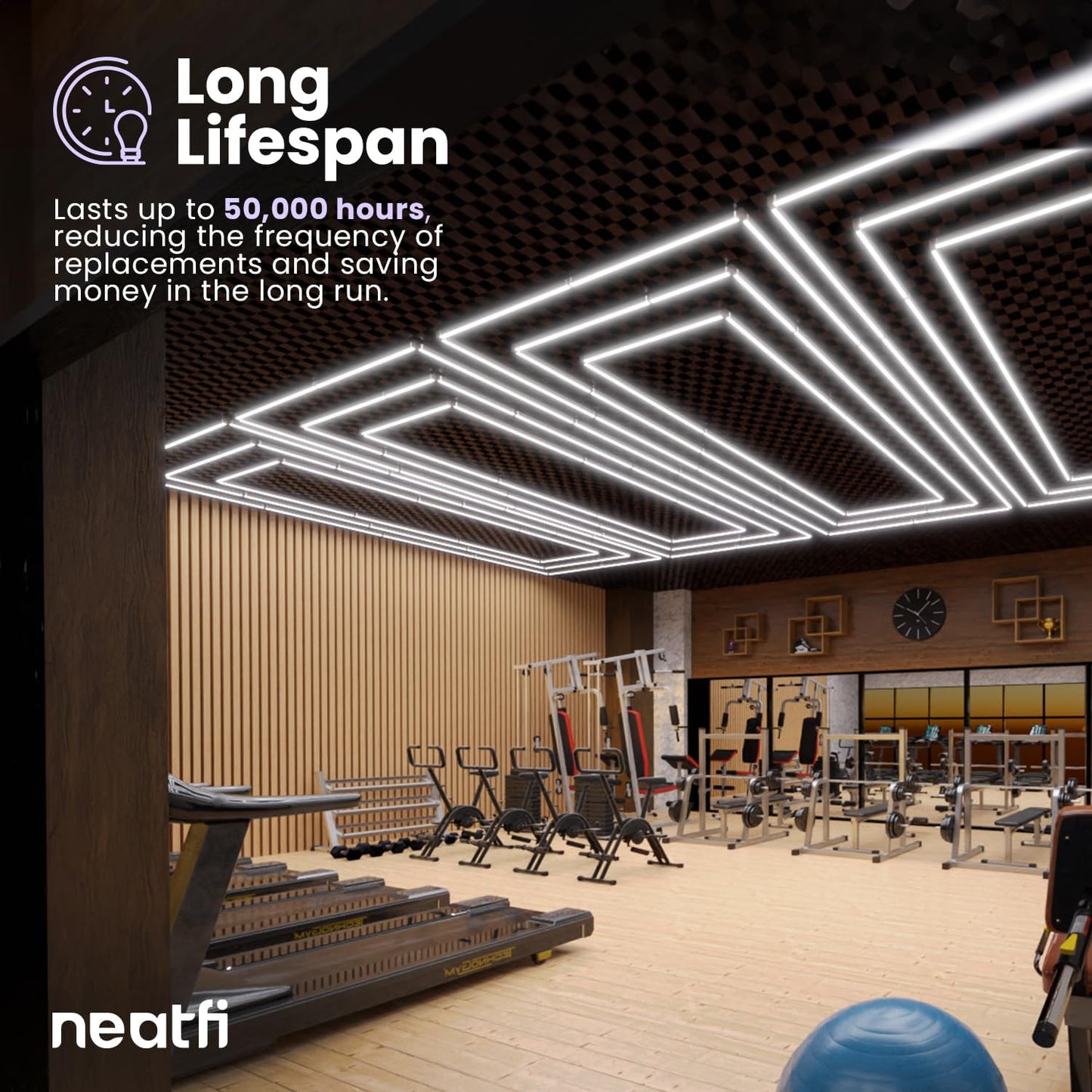Neatfi LED Super Bright Garage Light, 52, 800 Lumens, Ceiling Lighting for Auto Shops, Gym, Basement, Warehouse, Barber and Beauty Salons (3 Rectangles, Cool White)