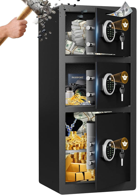 8.0 Cu ft Extra Large Home Safe Box 3 Door Money Safes - Fireproof & Waterproof Digital Safe with Dual Alarm, Drop Slot, Backlit Keypad & Adjustable Shelf for Home, Office, Hotel