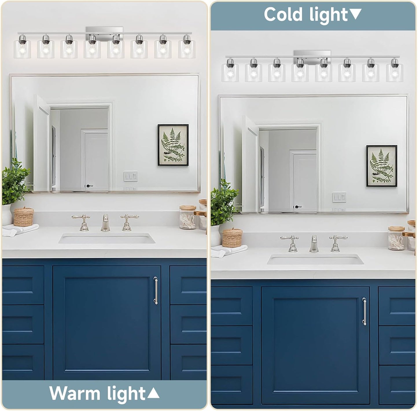 Modern Brushed Nickel 8 Light Bathroom Light Fixtures,52 inch Vanity Lights for Bathroom with Clear Glass for Mirror Kitchen Living Room Hallway Cabinet Porch