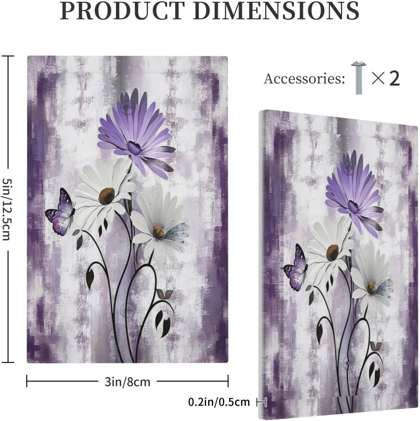 Purple Daisy White Floral Butterfly Flowers 1-Gang No Device Blank Wallplate Electrical Light Switch Covers Decorative Receptacle Face Plate Cover for Bathroom 5 X 3 IN