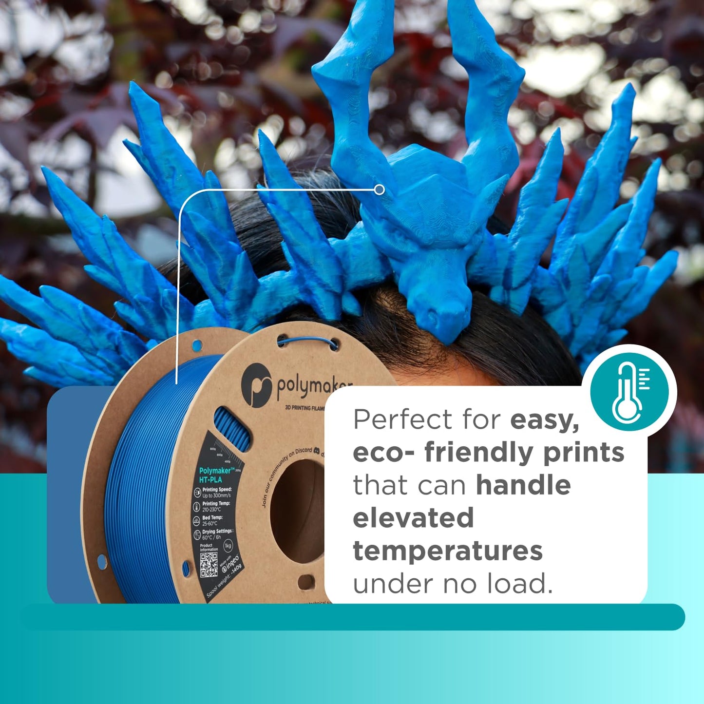 Polymaker HT-PLA Filament 1.75mm Blue, High Temp PLA for 3D Printing, Heat Stable Up to 150°C, Easy to Print, Works with Most FDM Printers, 1kg Spool