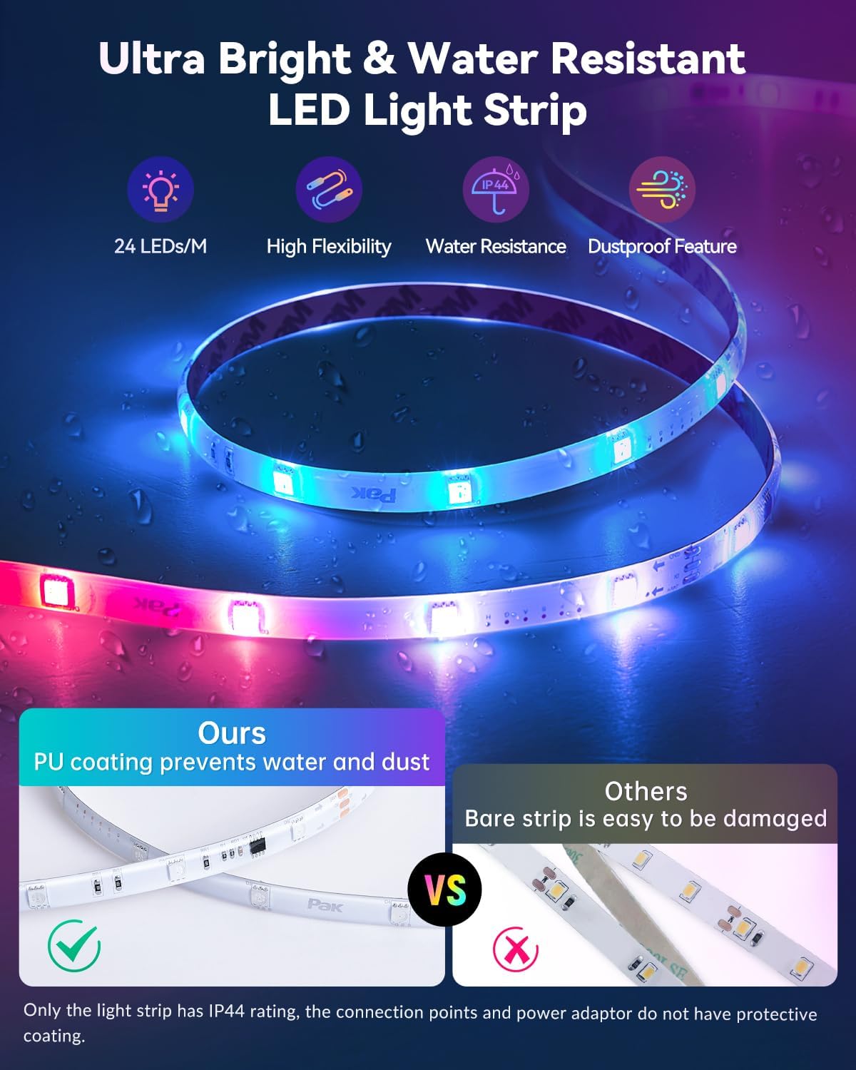Pak LED Strip Lights 104ft(2x52ft), RGBIC Color Changing Smart Lights with App, Remote & Voice Control, Music Sync, 64 Scenes, Flexible, DIY Cuttable, Easy Installation for Bedroom, TV, Gaming, Party