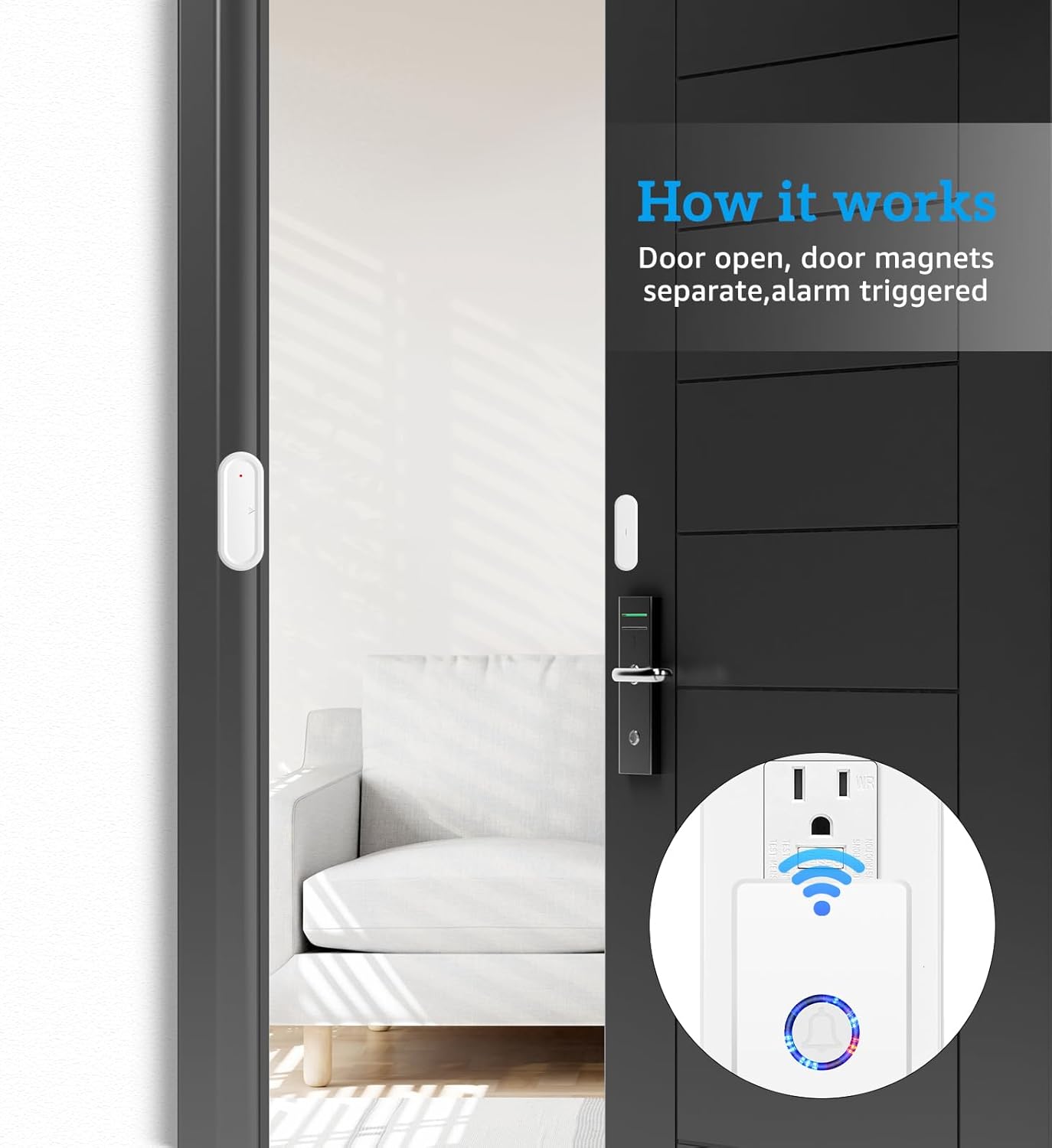 Greencycle Door Chime, Wireless Door Open Contact Sensor Alarm,Plug-in Doorbell, 1300 FT Range, 48 Chimes, 5 Volume Levels, Alert for Business/Store/Home/Office When Entering, LED Night Light