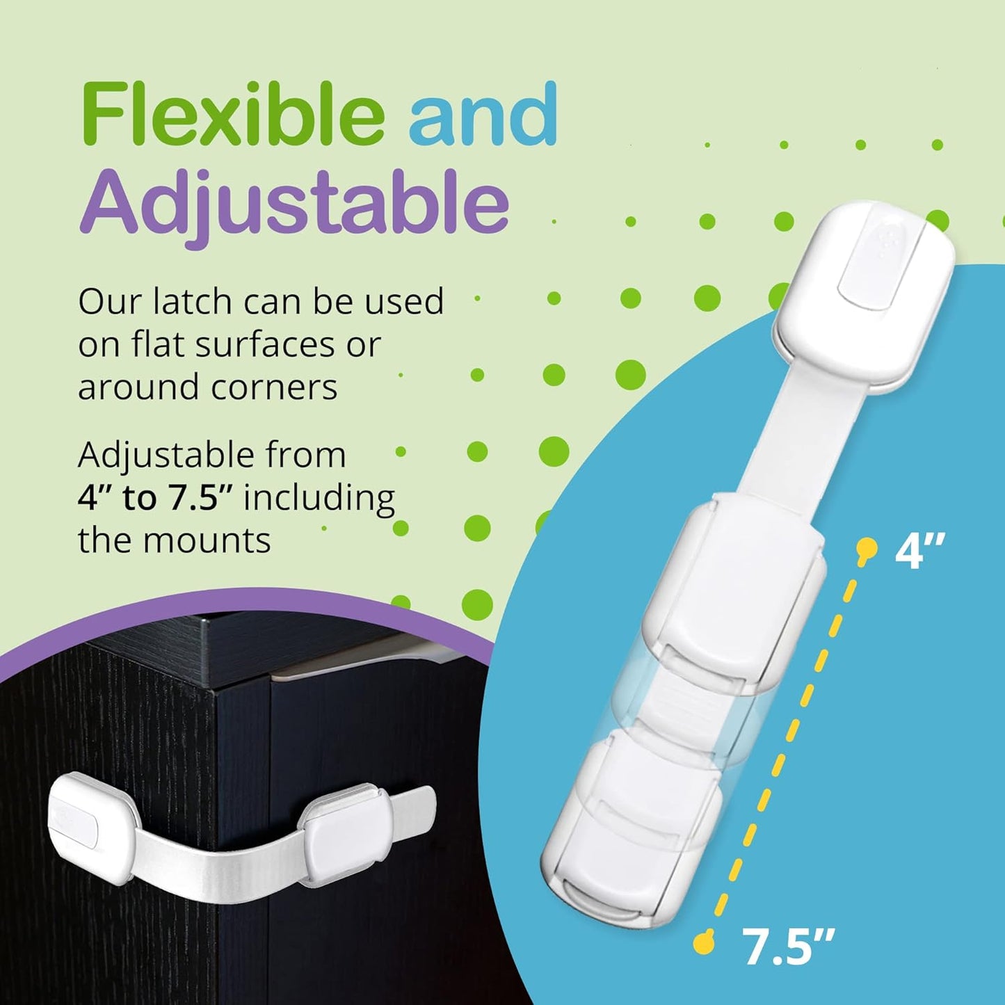 Adjustable & Reusable Child Safety Cabinet Locks & Latches, Baby Proofing Door Window, Cabinet, Toilet, & Refrigerator Lock, Child Safety Strap Locks with Adhesive Pads, Pack of 6, White - Wonderkid