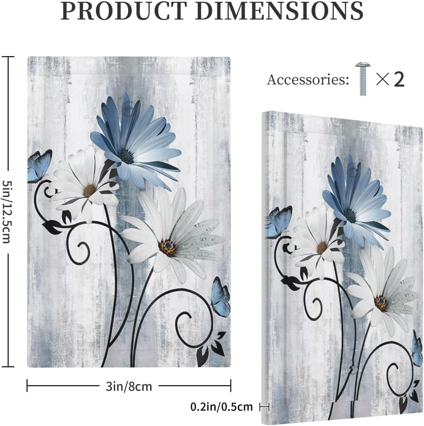 Decorative Light Switch Cover Plate Rustic Blue White Daisy Ink Flower 1 Gang No Device Single Blank Outlet Covers Wall Plates for Electrical Outlets Faceplate for Bedroom Home Decor