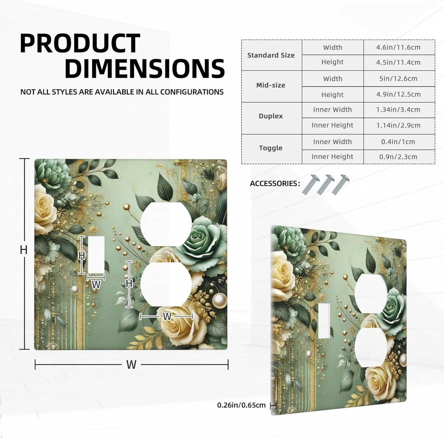 Decorative Outlet Covers Rustic Green Floral Leaves Teal Flowers Gold Stripe 2 Gang Wall Plate Cover Single Toggle Duplex Combo Two Switch Light Switch Cover Plate Faceplate