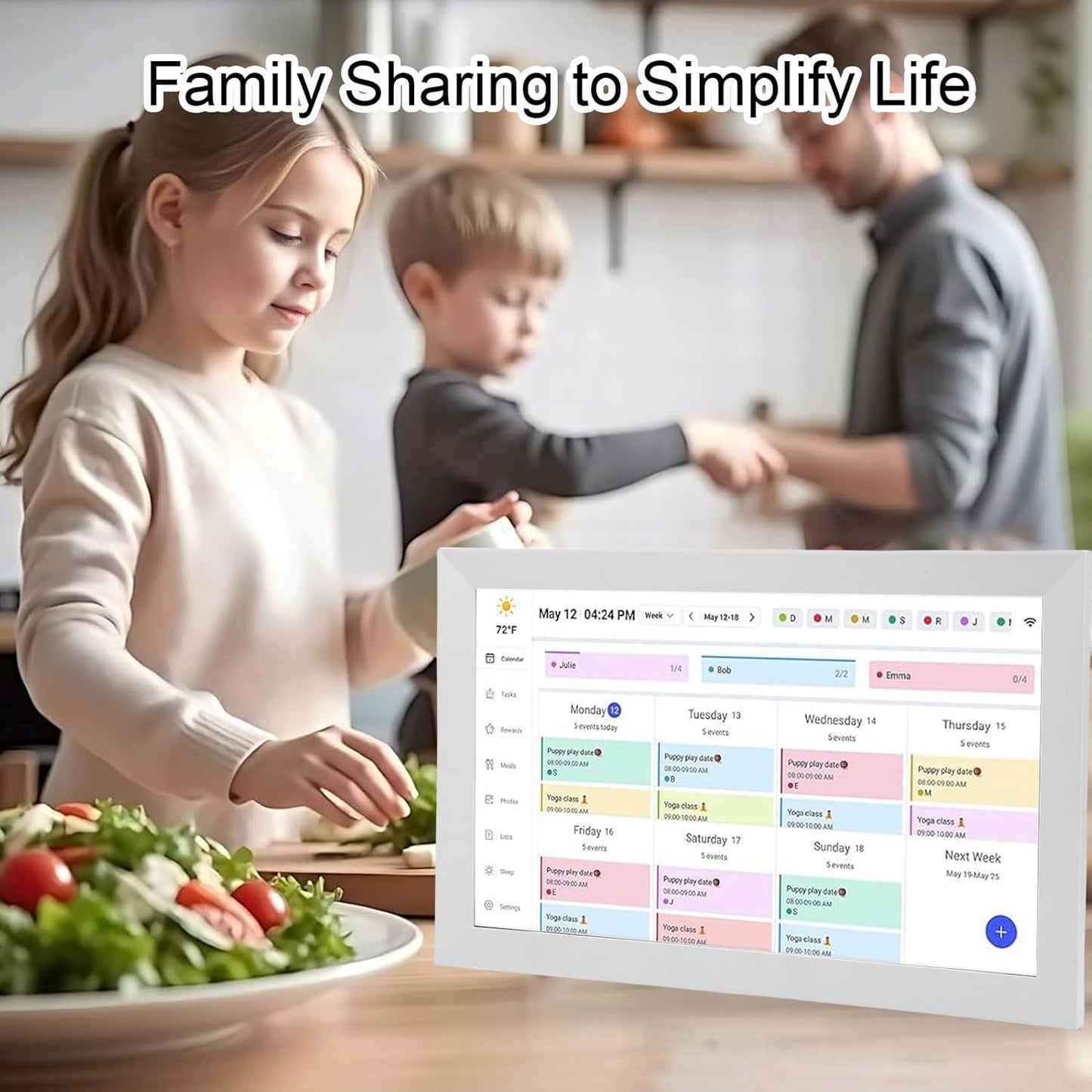 GOWENIC 15.6" Digital Calendar Chore Chart, 1080P Interactive Touchscreen Wall Planner with 2 Ways Synchronization, Seamless Scheduling for Family (US)