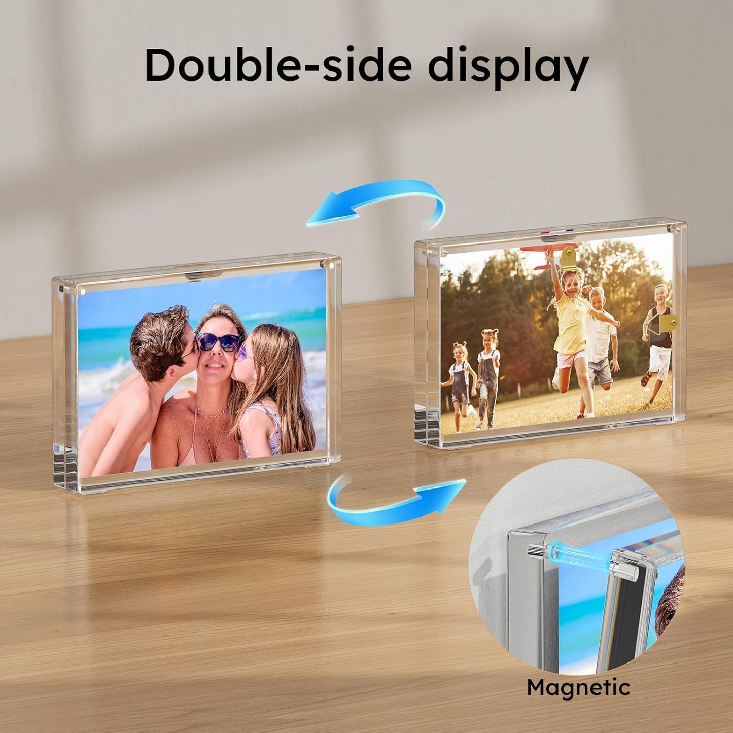 AITEE 4x6 Acrylic Picture Frames 3 Pack: 20% Thicker Block, Clear Picture Frames Freestanding Double Sided Magnetic Acrylic Lucite Frameless Transparent Square Photo Frame Gift for Wall and Desktop Display