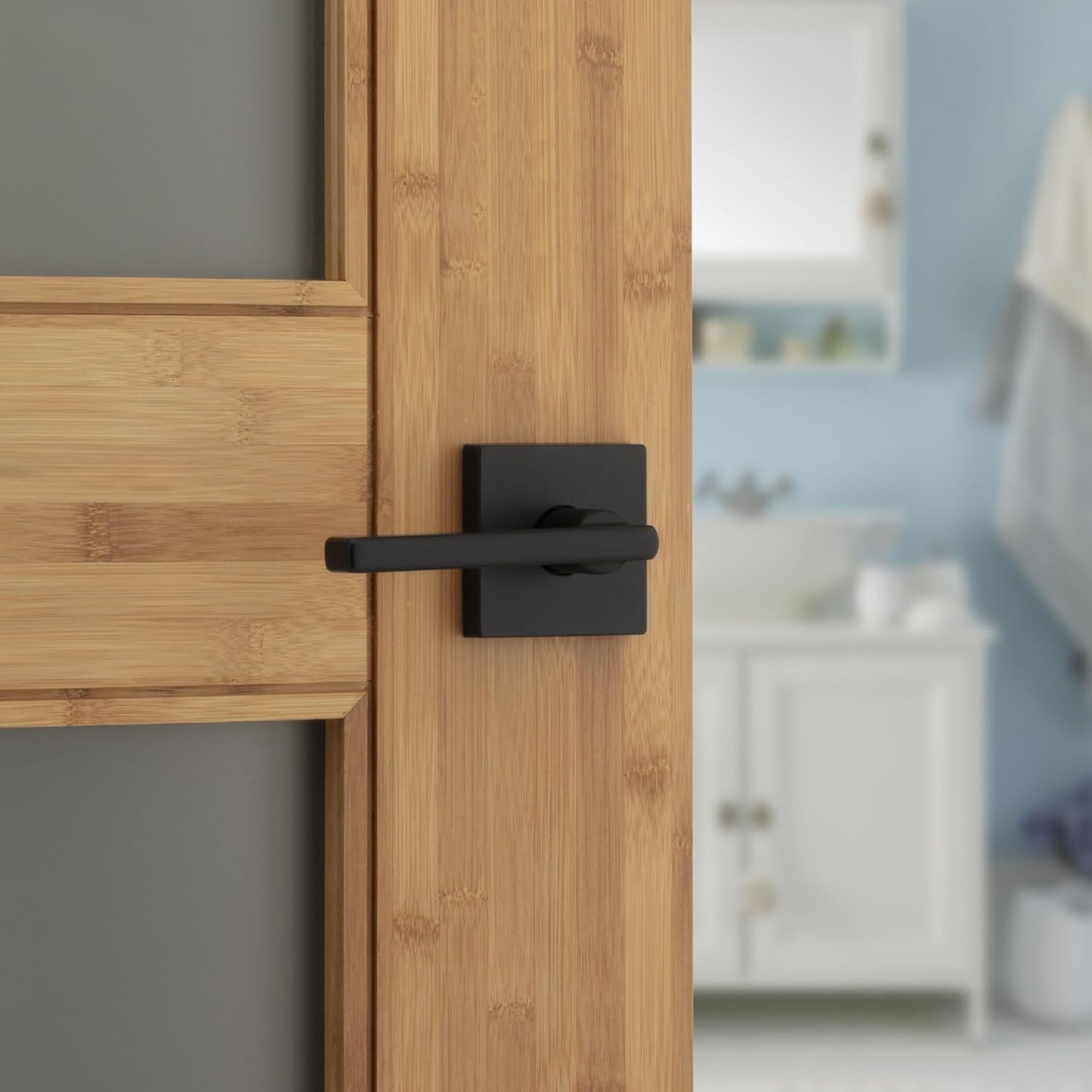 Kwikset Halifax Interior Privacy Door Handle with Lock, Door Lever for Bathroom and Bedroom, Matte Black, Reversible Keyless Turn Lock, with Microban Protection, 4 Pack