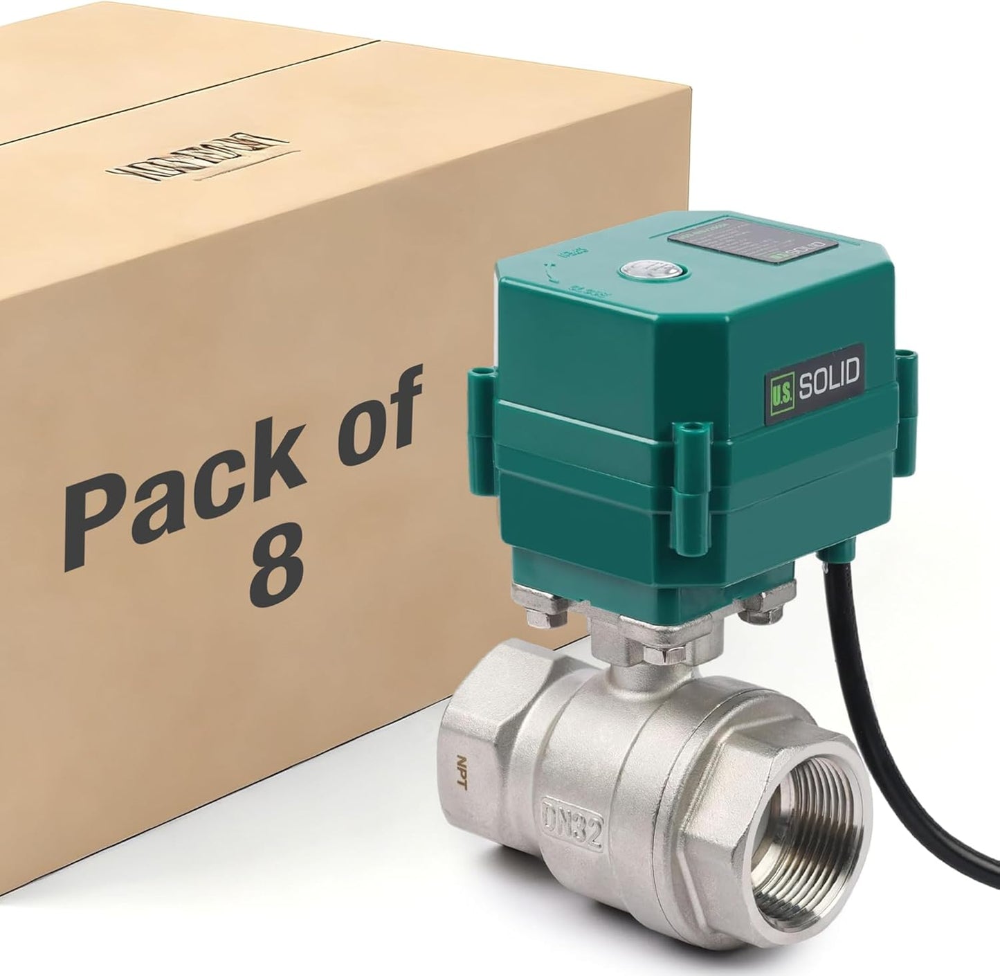 U.S. Solid 1-1/4" Motorized Ball Valve with US Plug 110VAC Stainless Steel Electrical Ball Valve,Auto Return, Normally Closed, IP65(8-PACK)