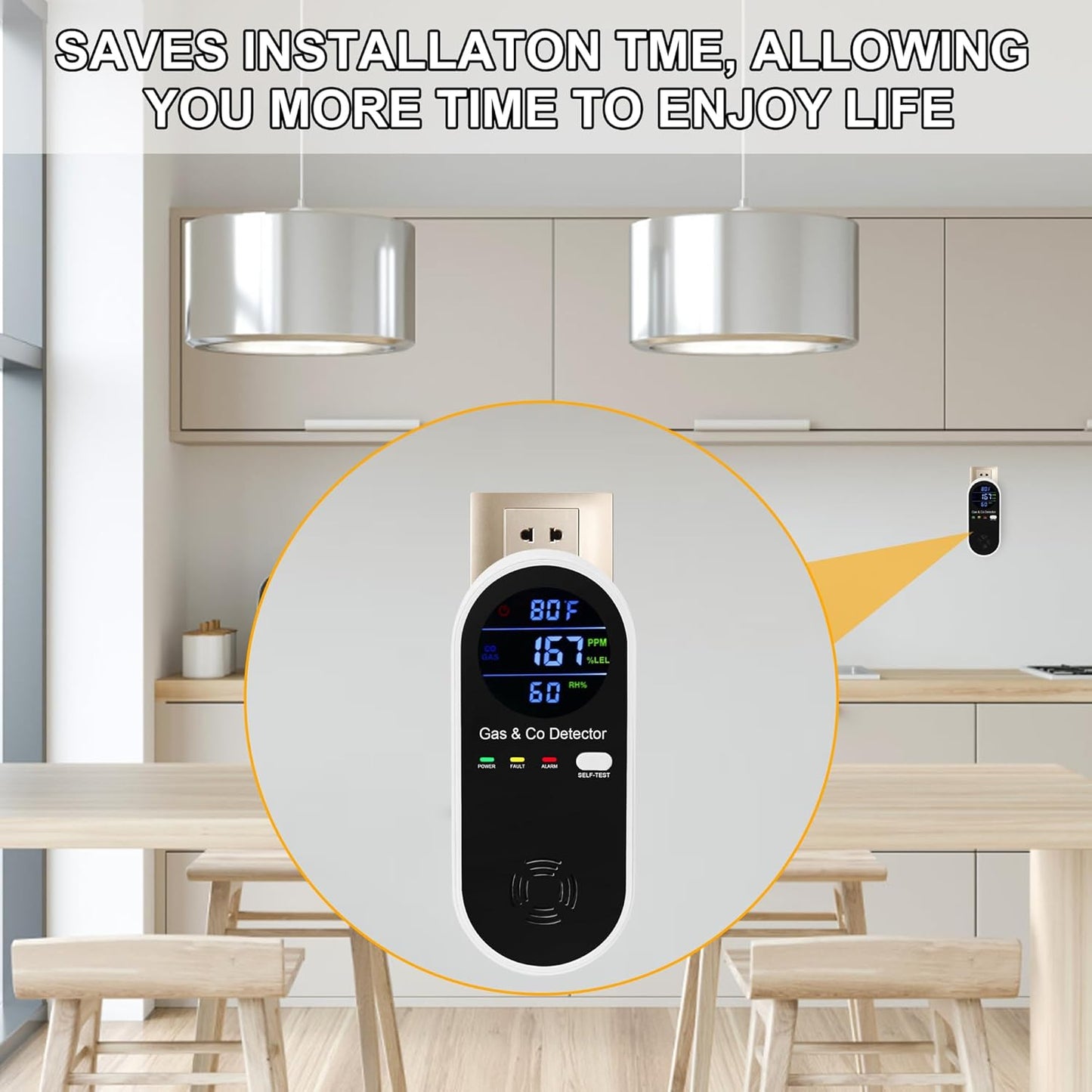 2 Packs Natural Gas & Carbon Monoxide Detector, 4-in-1 Explosive Gas & Carbon Monoxide Alarm with Temperature(°F) & Humidity for Home,RV,Hotel,Apartment