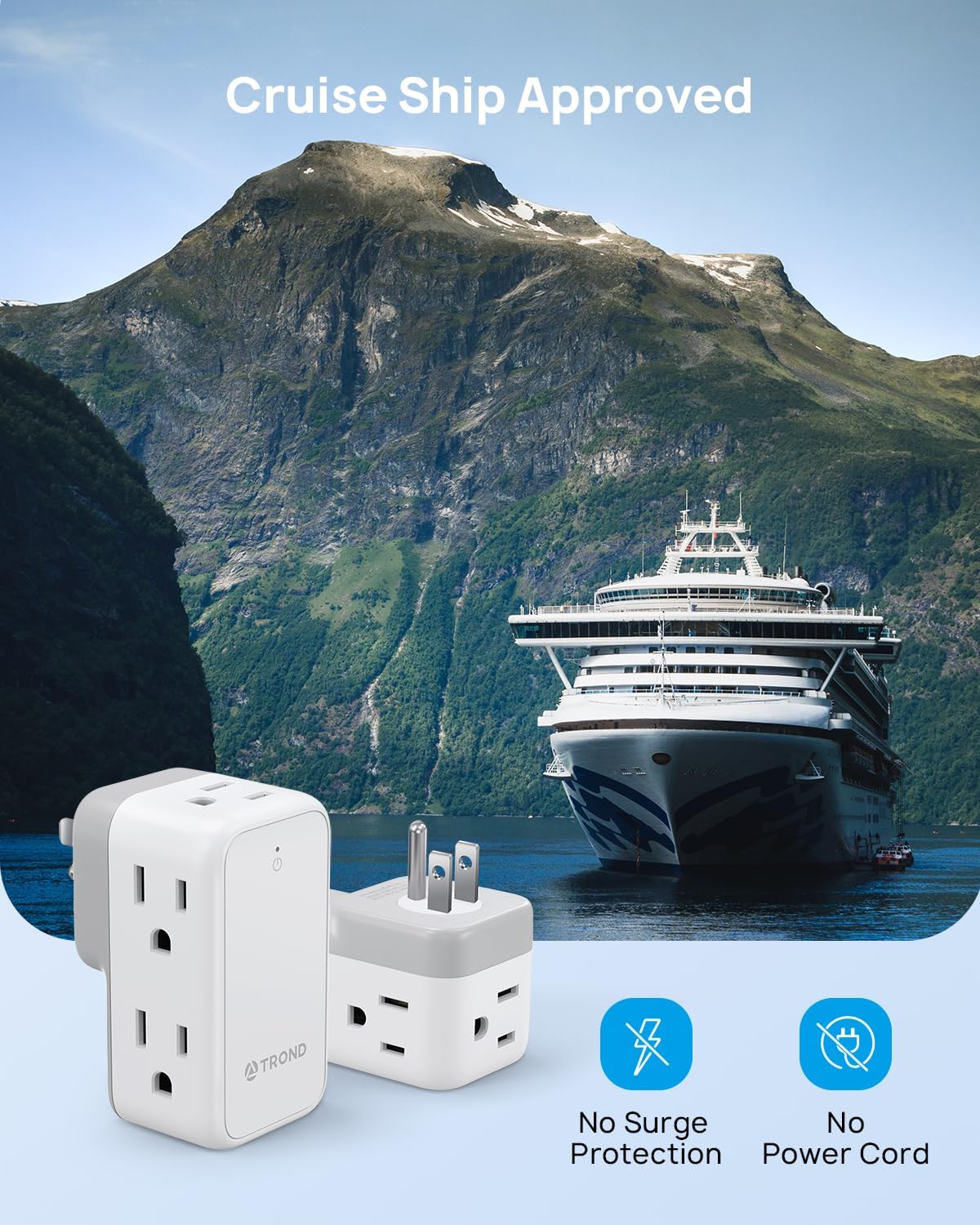 TROND Wall Outlet Extender 2 Pack - Multi Plug Splitter with Rotating Plug, 6 AC Power Adapter, Cruise Essentials, Small Outlet Extension for Travel Office Home Dorm Room