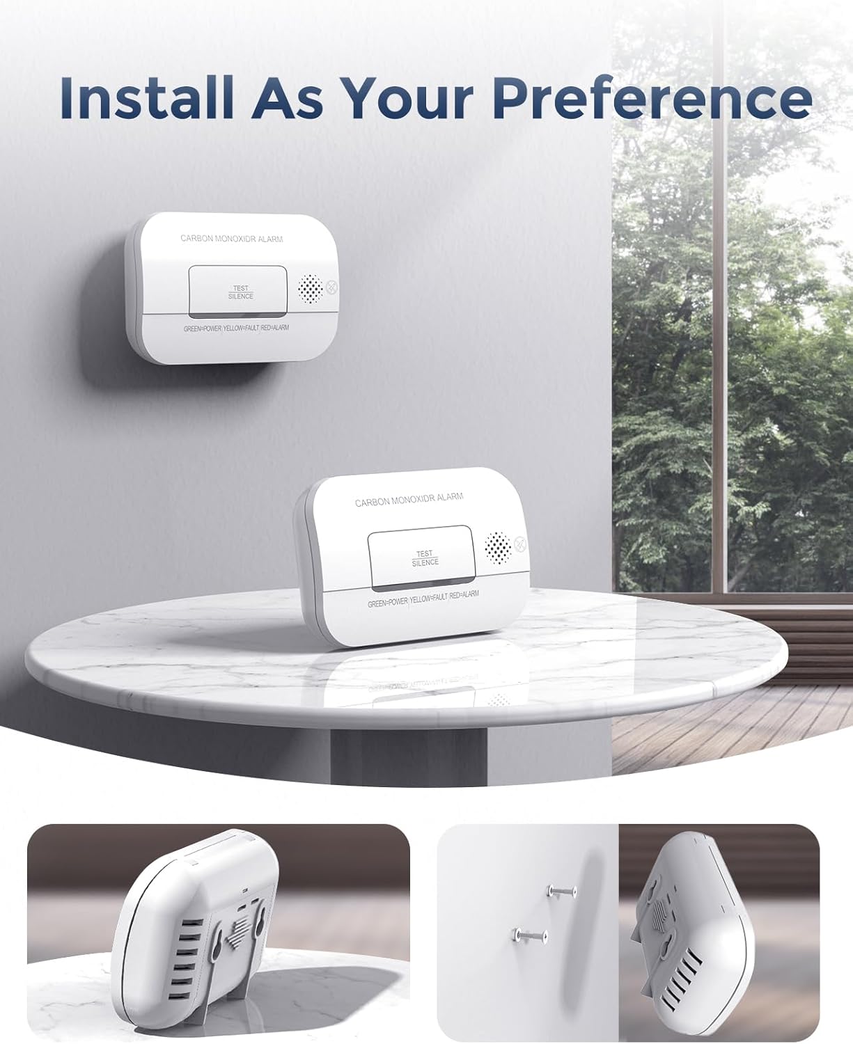 Ecoey Carbon Monoxide Detectors, 10-Year CO Detector with Human Alarm Sounds and Test Button, Carbon Monoxide Alarm with Electrochemical Technology and Low Battery Signal for Home, FJ127, 4 Packs