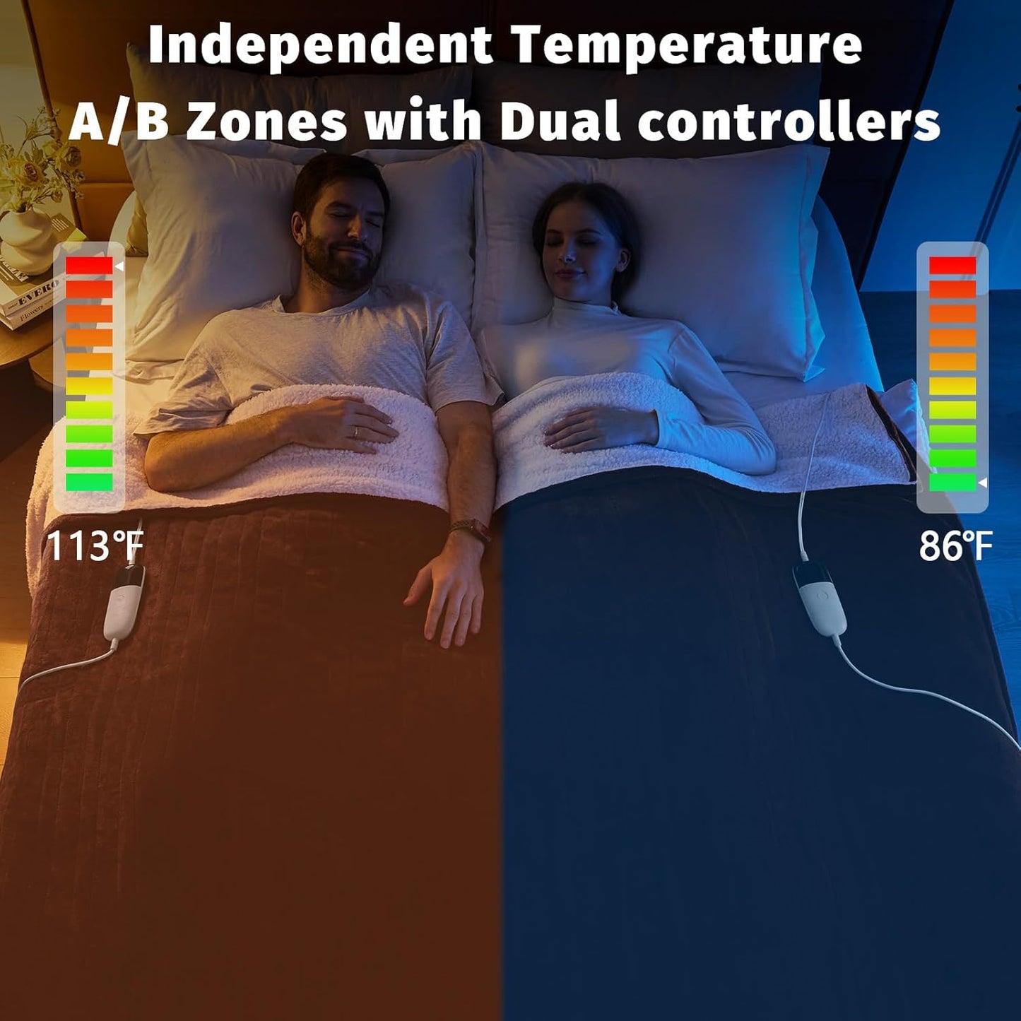 Heated Electric Blanket Queen Size - 84" x 90" Heating Blanket with Dual Control, 10 Heating Levels & 8 Hours Auto Off, Soft Warm Flannel Blanket, Christmas Birthday Gifts for Senior Grandma