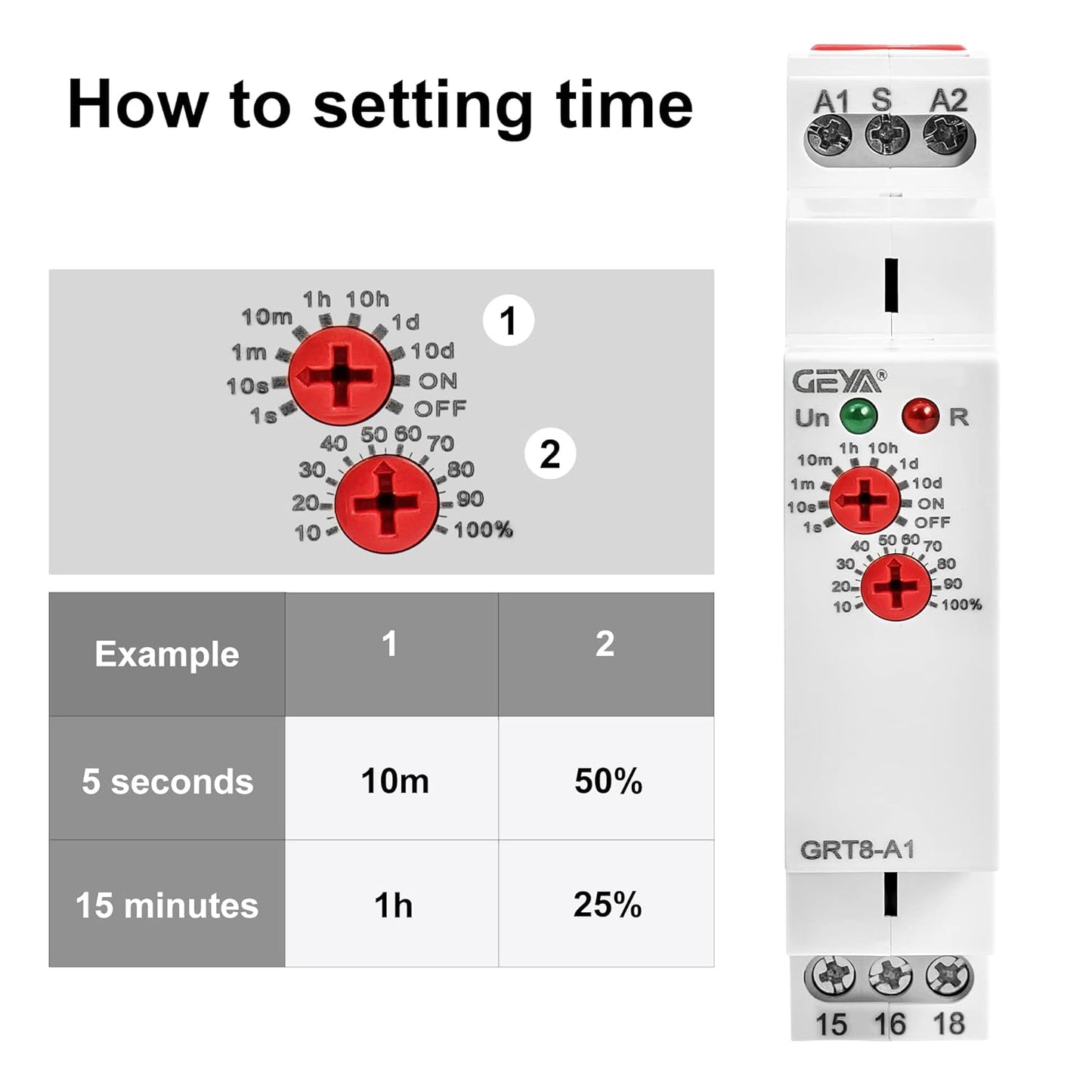 GEYA Delay On Single Function Time Relay 2 Outputs 16A Electronic Adjustable Power ON Timer Delay Relay Rail Modular(GRT8 A2,AC230V)