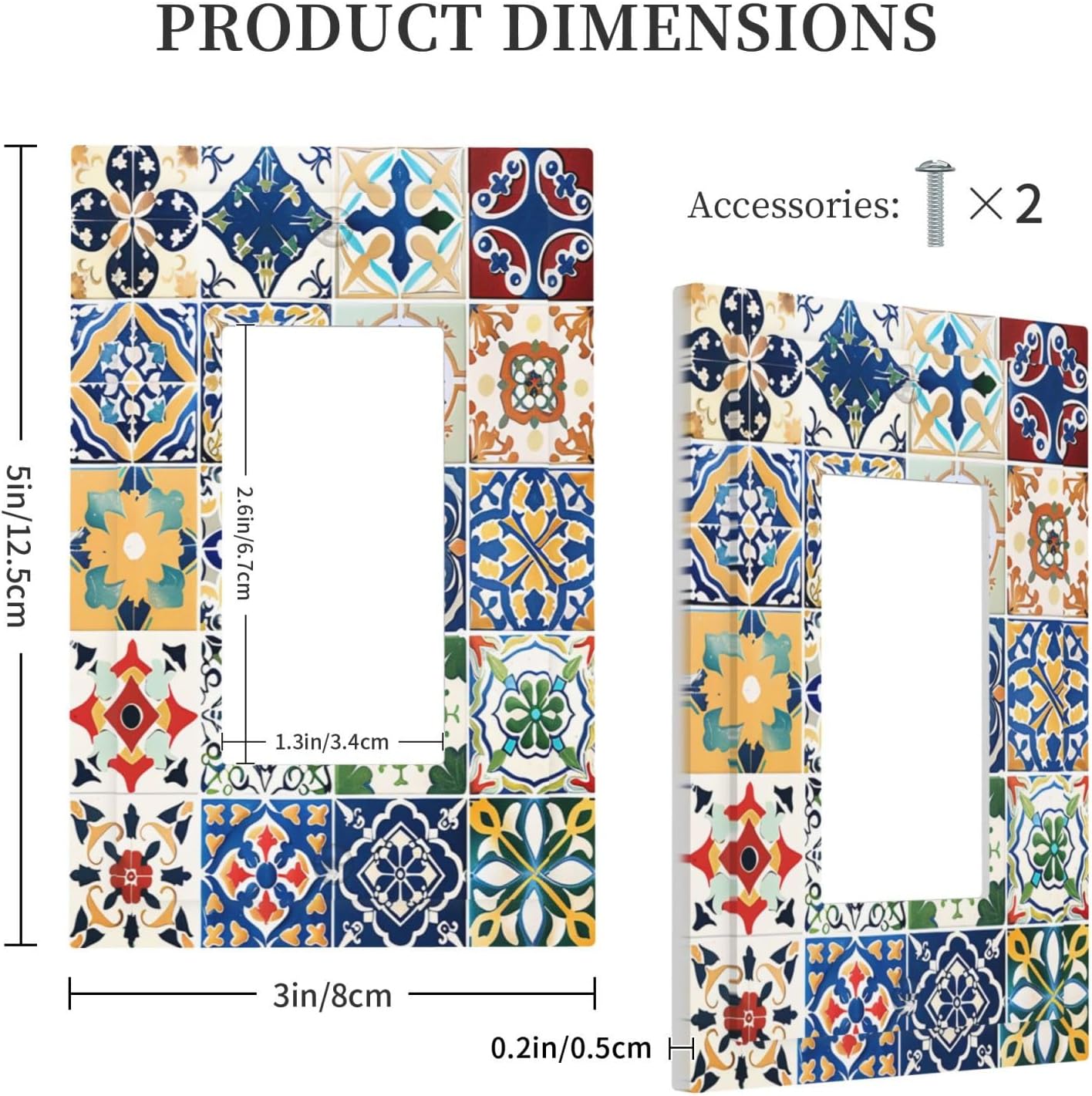 Decorative Outlet Covers Moroccan Traditional Mexican Talavera Til 1 Gang Single Rocker Light Switch Cover Plate Wall Plates GFCI Faceplate for Kitchen Home Decor