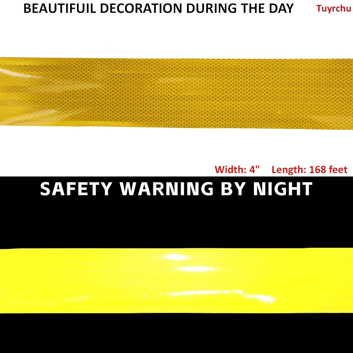 Non Fading Yellow Reflective Tape Outdoor Waterproof 4 inch, High Visibility Warning Industrial Marking Tape, Safety Stickers (68 feet)