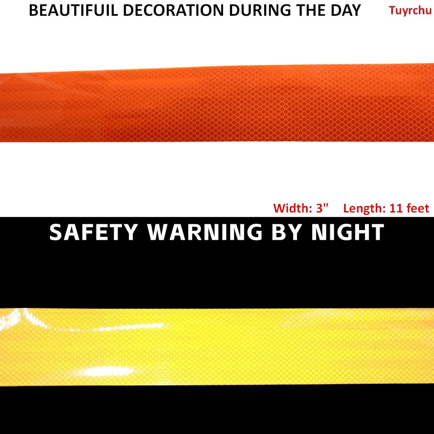 Non Fading Reflective Tape Orange Outdoor Waterproof 3 inch, High Visibility Industrial Marking Tape, Safety Adhesive Stickers (11 feet)