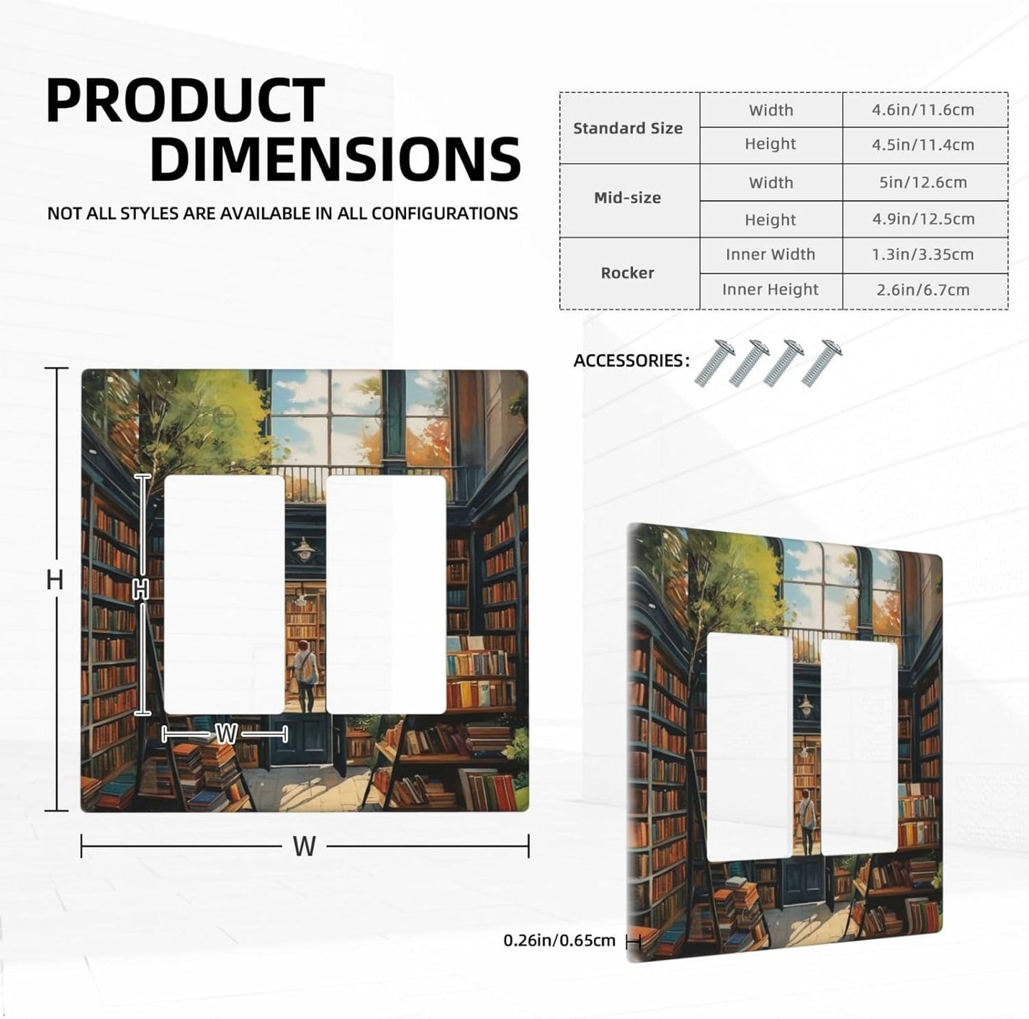 Library With A Lot Of Books Dual Outlet Covers Wall Plate 2 Gang Rocker Decora Decorative Switchplate Electrical Faceplate GFCI Light Switch Covers for Farmhouse Living Decor