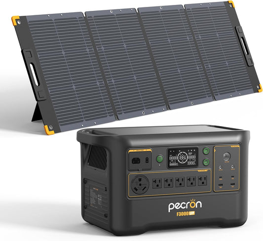 pecron F3000LFP Solar Generator with 300W Solar Panel, 3072Wh Portable Power Station, 3600W LiFePO4 Battery Home Backup, Fast Charging Lithium Battery with 100W USB-C for Home, Camping, RV, Emergency