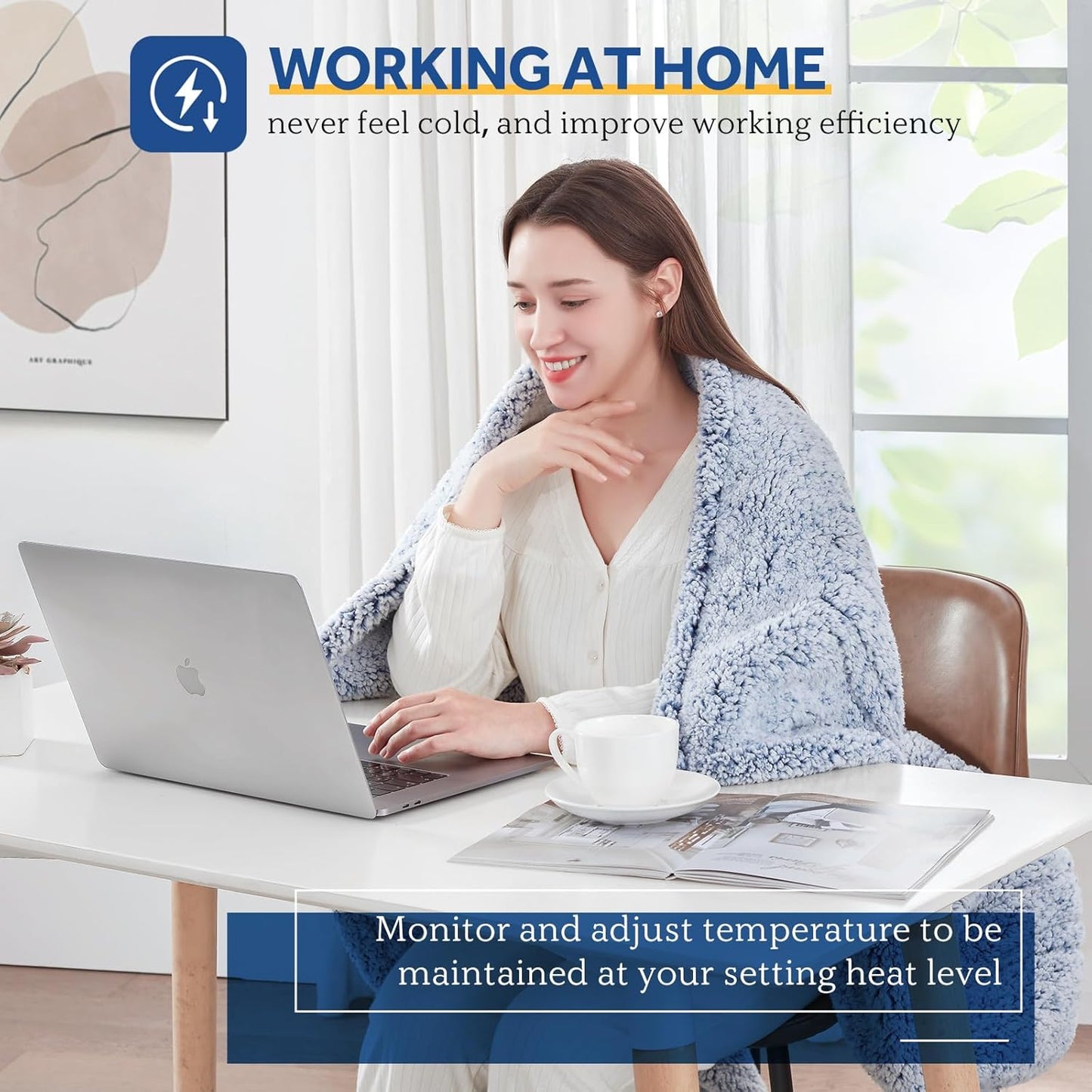 Sealy Electric Blanket Heated Throw 50"x60" Soft Double Sherpa Super Cozy with 6 Fast Heating Levels & 2-10 Hours Auto-Off, Over-Heat Protection, Machine Washable, Blue