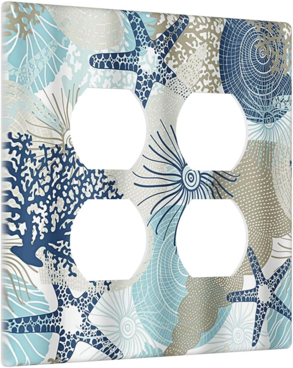 Decorative Outlet Covers Blue Starfish Brown Coral Ocean 2 Gang Light Switch Cover Plate Double Duplex Wall Plates for Electrical Outlets Switch Plate Covers for Girlroom Home Decor