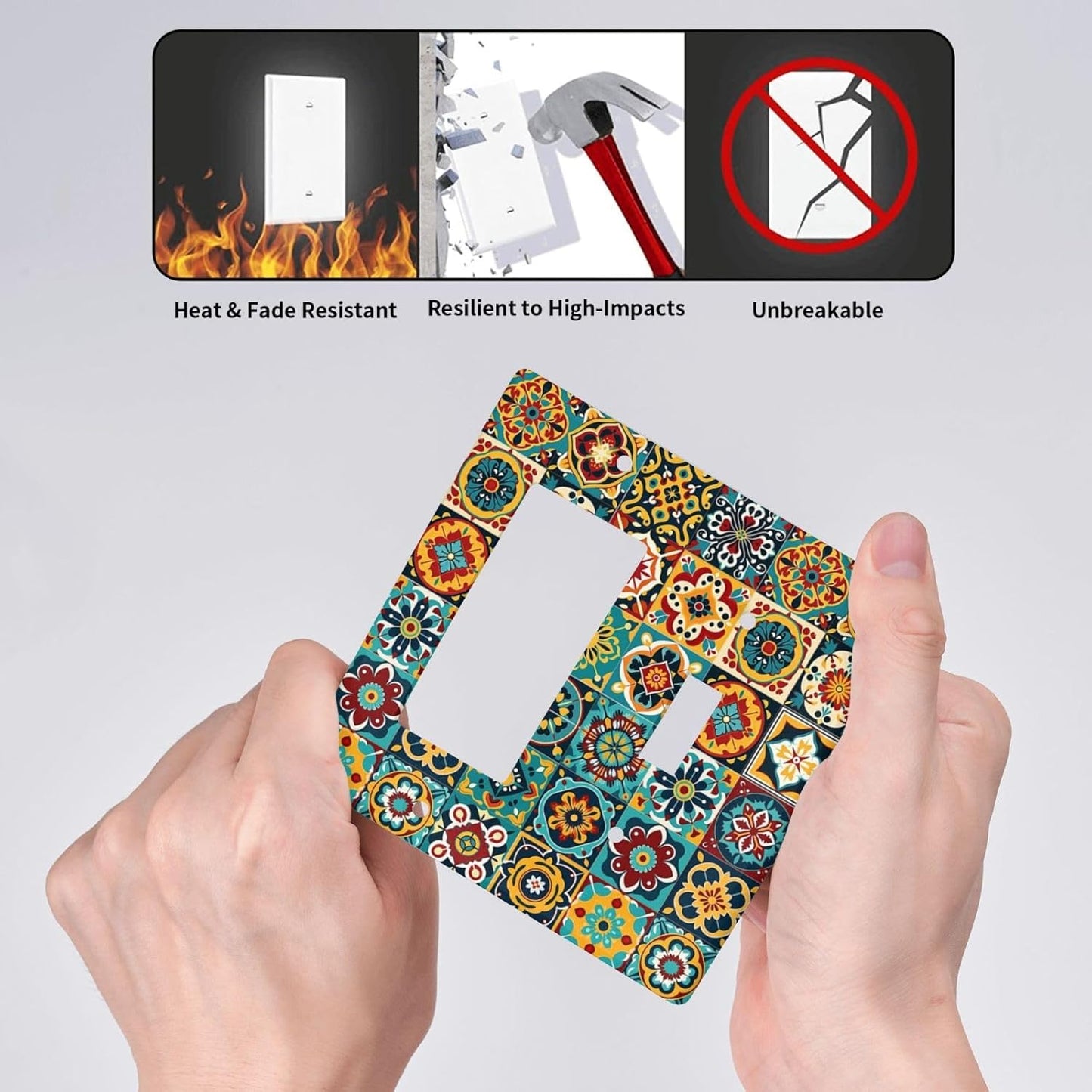 Outlet Covers Mexican Talavera Colorful Mosaic Tiles 1 Toggle 1 Rocker Combination Decorative Wall Plate Electrical Switch Plates Light Switch Cover Plate For Bathroom Kitchen Decor