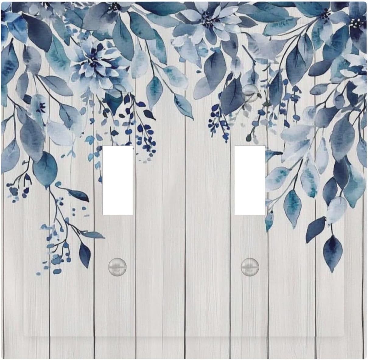 Eucalyptus Rustic Watercolor Plant Decorative Switch Plates 2 Gang Double Toggle Outlet Light Switch Cover Wall Plate Electrical Faceplate For Farmhouse Home Decor