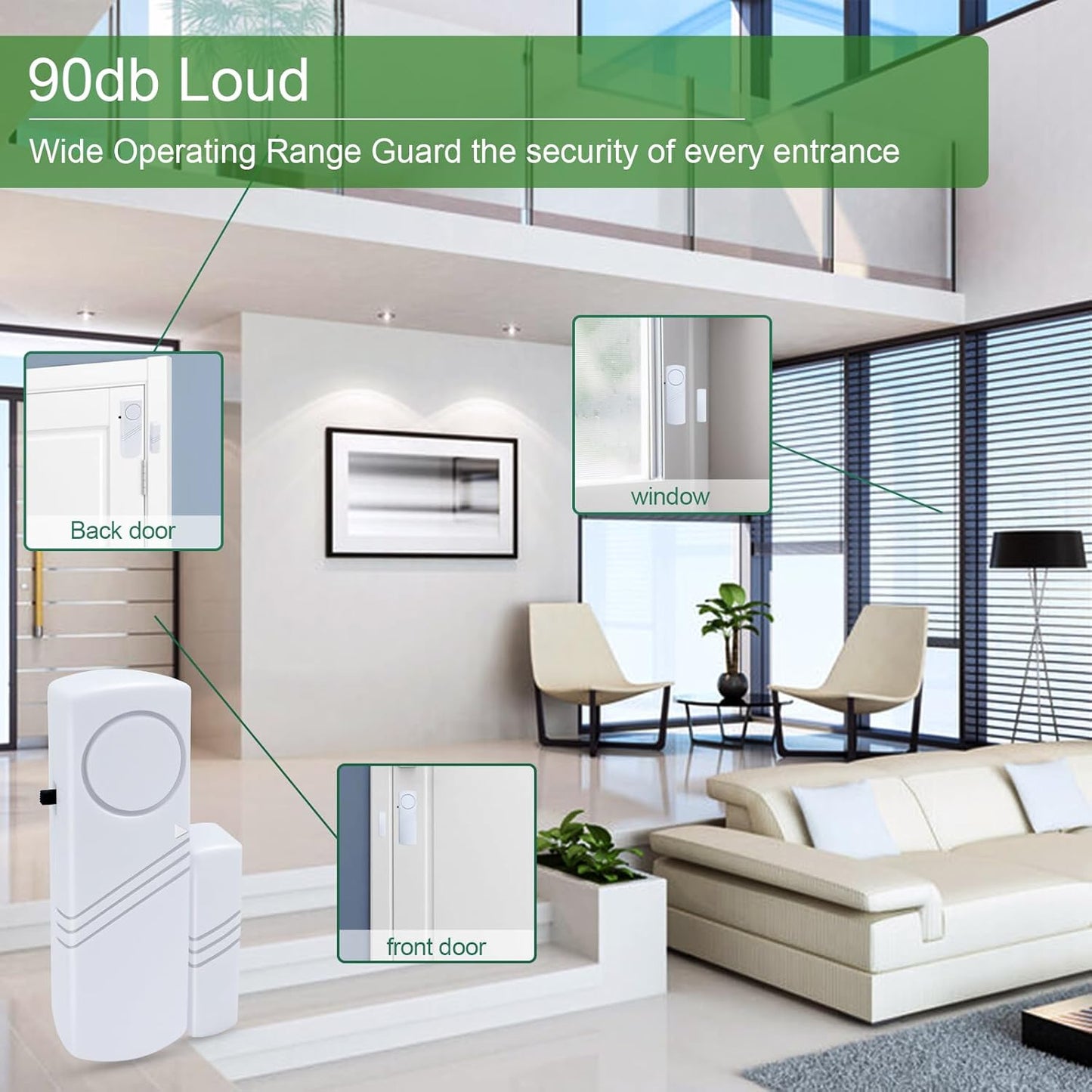 Door Window Alarm, 90dB Door Alarms Sensor for Kids Safety, Home Security, Door Window Burglar Alarm, Window Pool Alarms for Home, Apartments, Offices, Hotel Rooms (3pack)