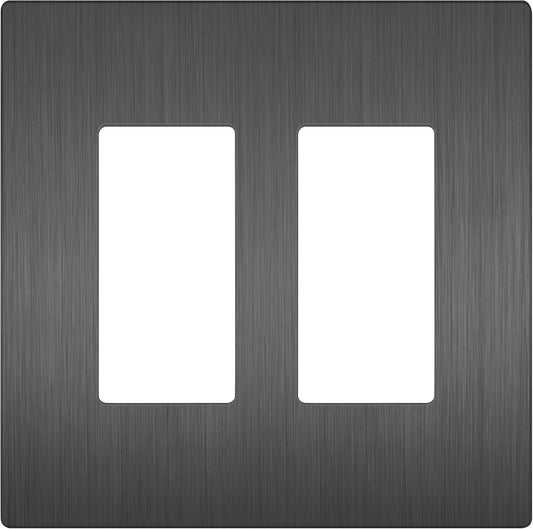 LIDER Brushed Finish Decorator Switch Cover, Screwless Wall Plate, Mid-Size 2-Gang 4.88" x 4.92", Unbreakable Polycarbonate Thermoplastic, UL Listed, LSWP-32M-BSG, Brushed Space Gray