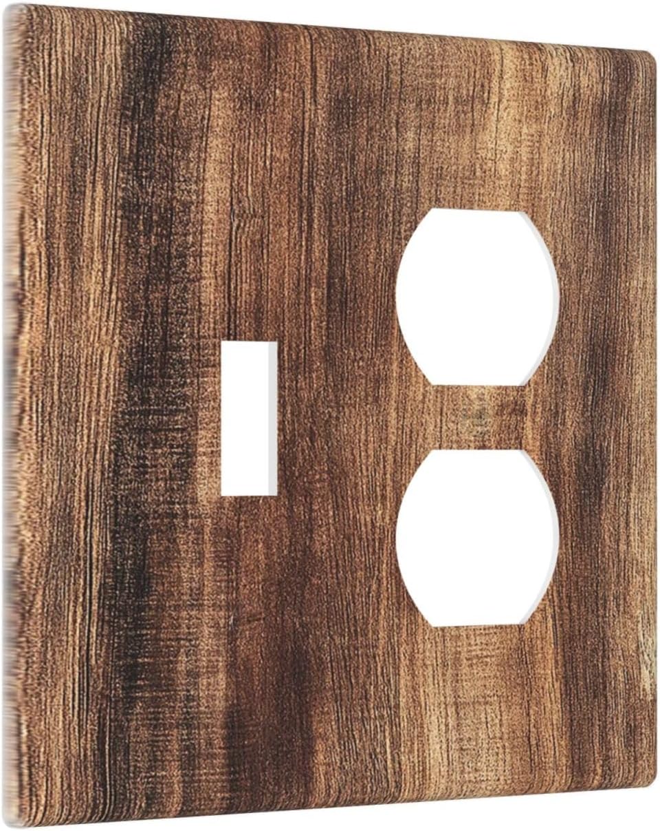 Wallplates Vintage Rustic Brown Wood Grain 1 Toggle 1 Duplex Switch Plate Electrical GFCI Faceplate Decorative Light Switch Covers for Bedroom Farmhouse Decor