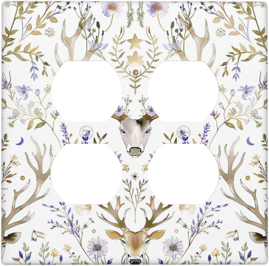 Outlet Covers Gothic Retro Floral Damask Elk Wild Flower 2 Gang Double Duplex Decorative Light Switch Covers Electrical Wallplates Socket Faceplate For Bed Room Living Room Decor