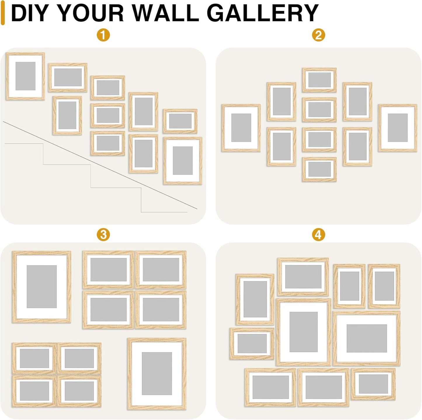 decorUhome Picture Frames Collage Wall Decor for Photo Gallery Display, Assorted Picture Frames set of 10 Including Two 8x10 / Four 5x7 / Four 4x6 for Family Wall Decor, Natural, 10 Pack