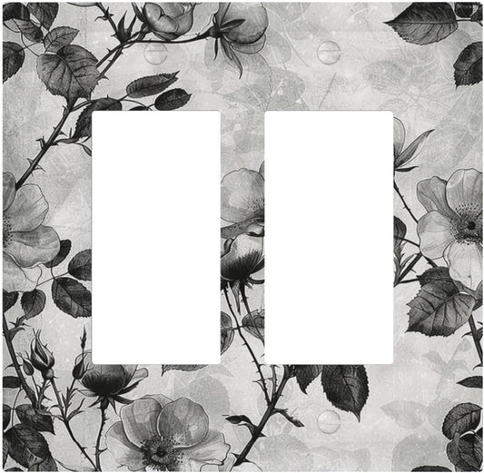 Decorative Outlet Covers Black Breezy Watercolor Garden Floral 2 Gang Double GFCI Rocker Electrical Wall Panels Light Switch Cover Plate for Bedroom Home Decor