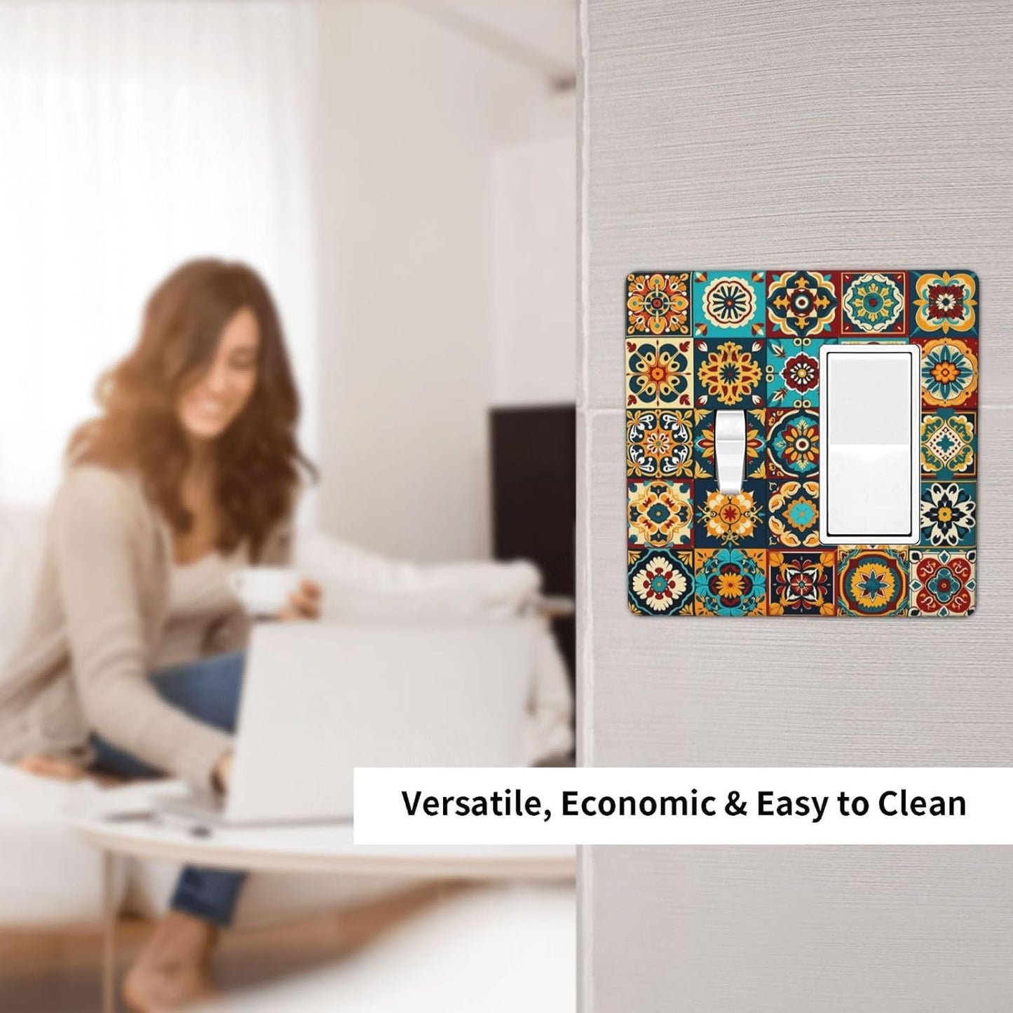 Mexican Talavera Ceramic Tile Moroccan Boho Outlet Covers 1 Toggle 1 Rocker Combination Decorative Wall Plate Electrical Switch Plates Light Switch Cover Plate for Bathroom Kitchen Decor