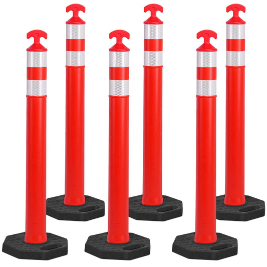OrangeStar 42" Traffic Delineator Post Cones 6-Pack Orange Safety Cones with Heavy Duty Rubber Base for Construction, Road Work, Parking Lots, Warehouse and Events