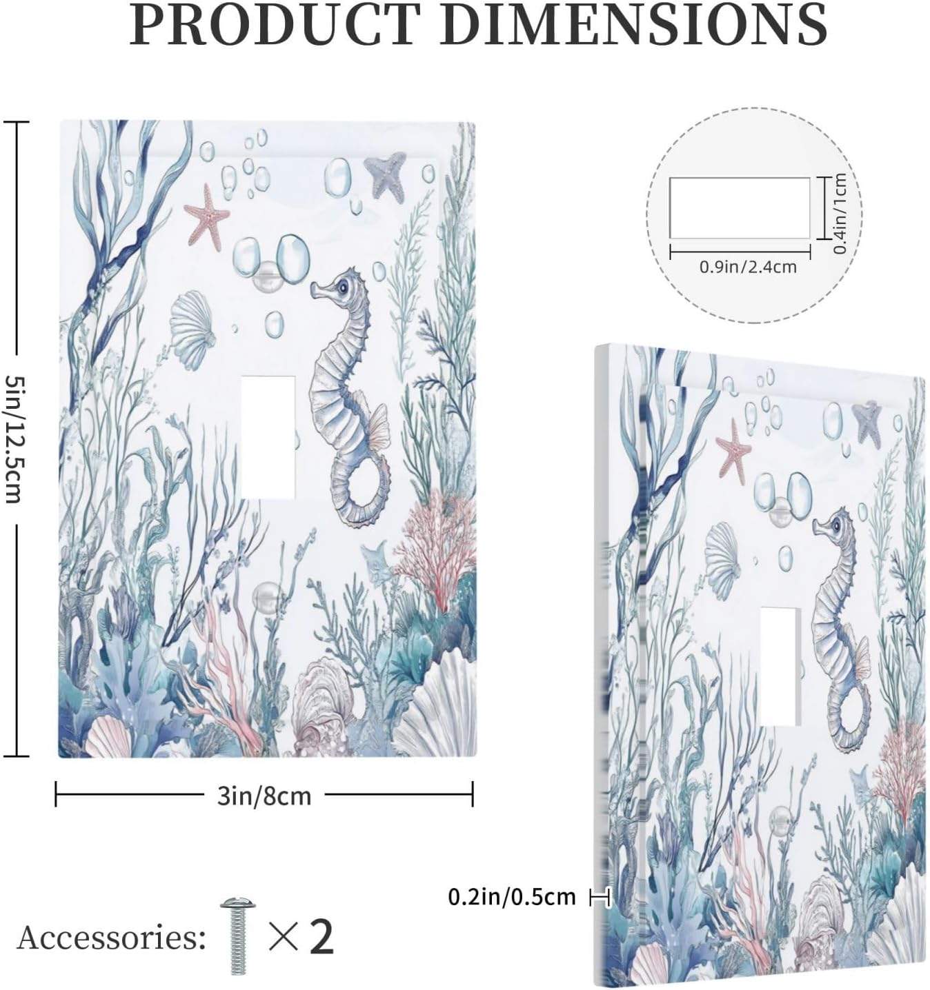 Decorative Light Switch Cover Ocean Coral Seahorse Seashell Starfish 1 Gang Single Toggle Device Electrical Faceplate Switchplates Decorator Outlet Wall Plate For Bathroom Home Decor