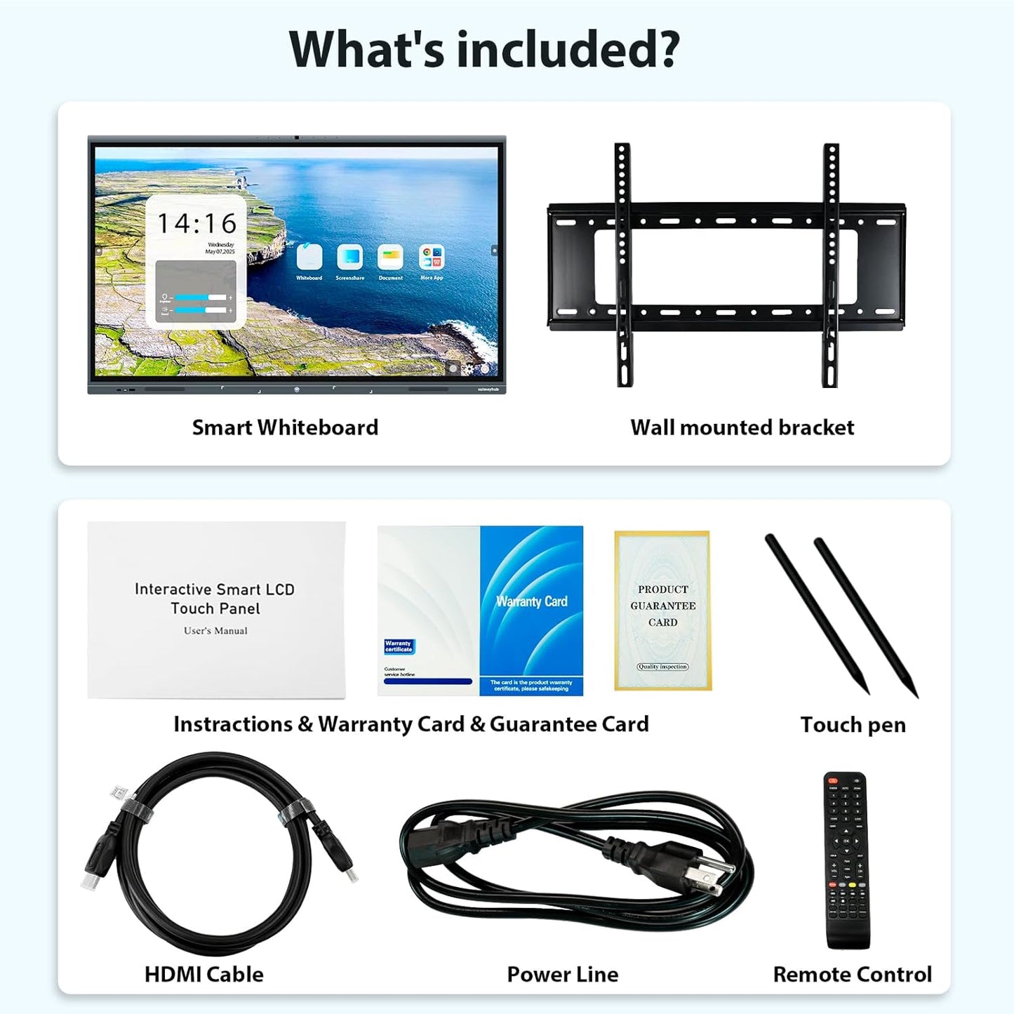 55'' 4K Smart Board, Android 14 OS 8+128 GB Interactive Whiteboard, Electronic Digital Whiteboard with Open App Ecosystem, Built in 20MP Camera for Home, Office and Classroom