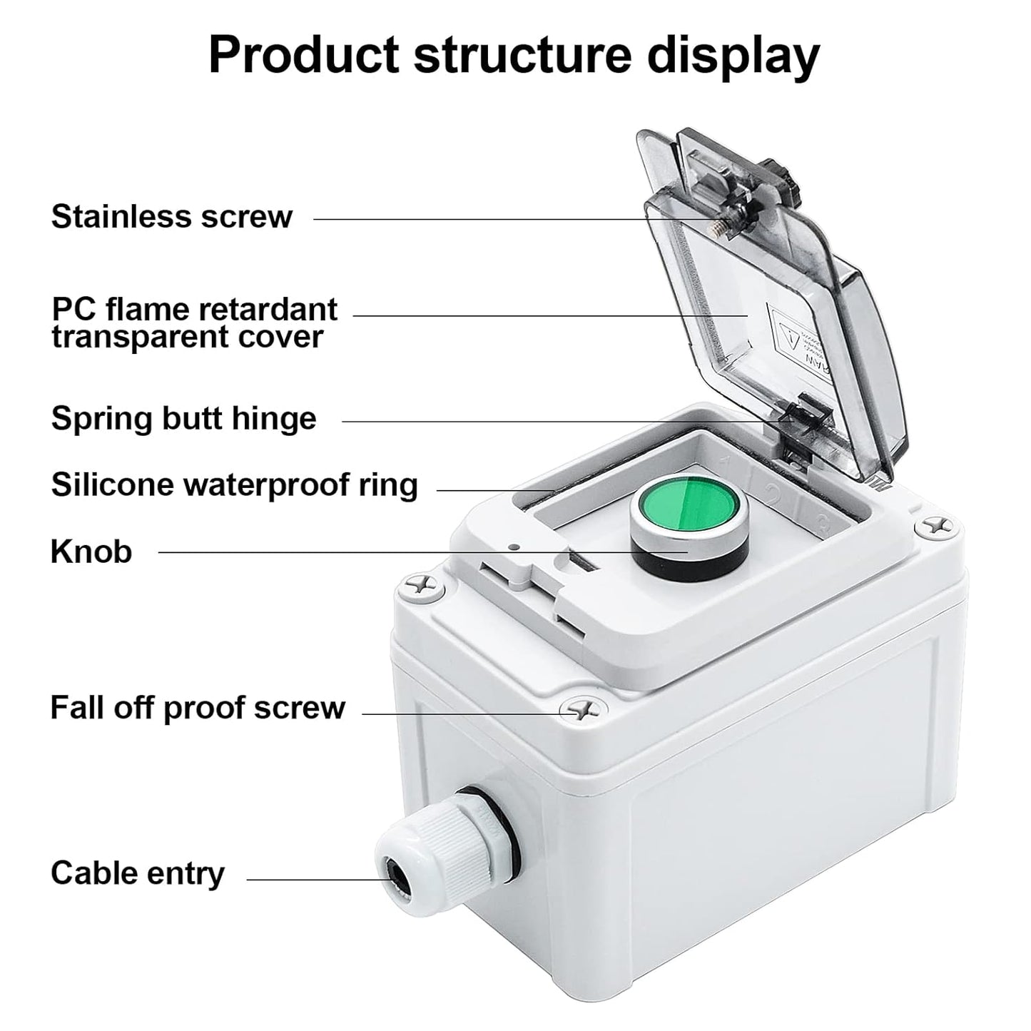 IP67 Button Switch Outdoor Waterproof Box Green Self-Locking Junction Box Button with Protective Cover Anti-misoperation Switch(AC/DC 6A-110V/3A-240V/2.5A-380V)